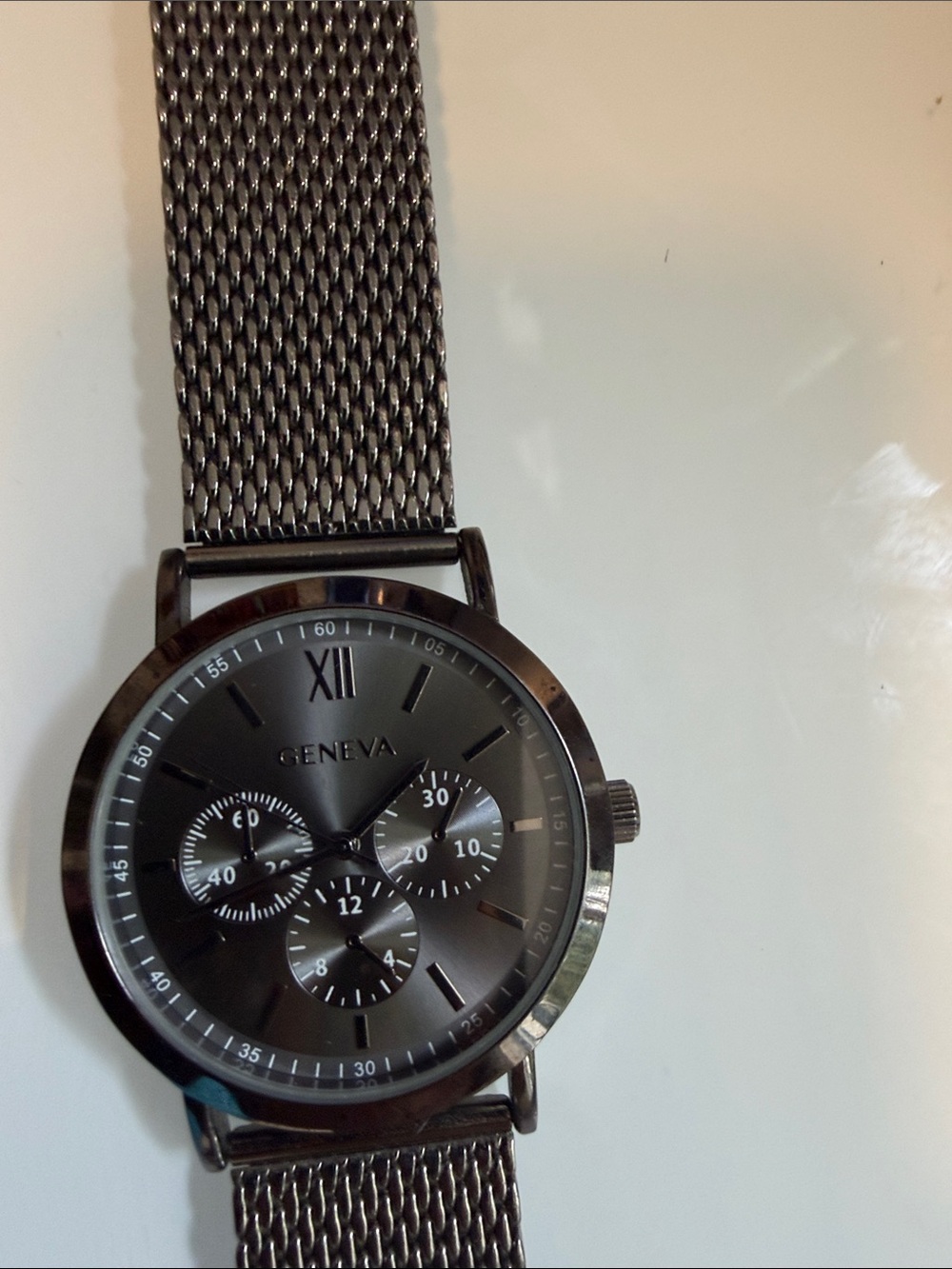 Geneva Men's Gunmetal Mesh Strap Watch with Black Dial